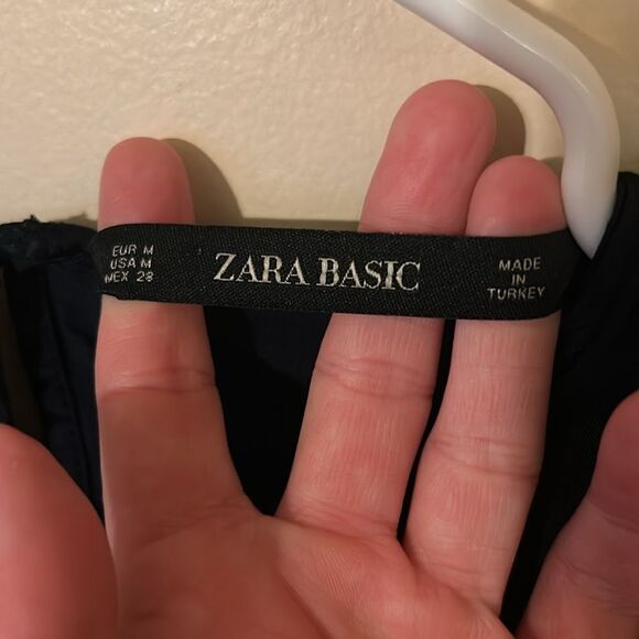 Zara Black Satin Short Sleeve Eyelet Blouse medium - Picture 3 of 5